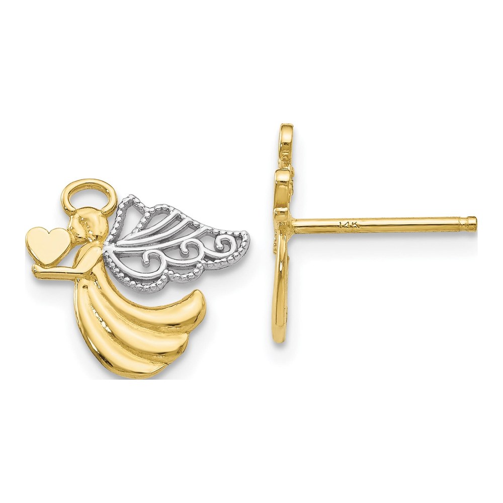 10K Yellow Gold & Rhodium Angel Heart Earrings