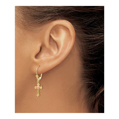 10K Two-Tone Gold Heart Cross Leverback Earrings – view 5