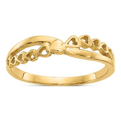 10K Yellow Gold Criss Cross Hearts Ring