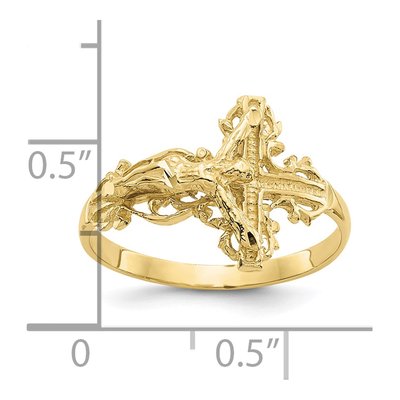 10K Yellow Gold Diamond-Cut Crucifix Ring – view 4