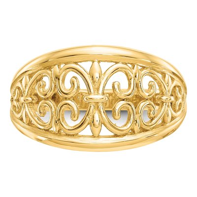 10K Yellow Gold Fleur-De-Lis Tapered Ring – view 6