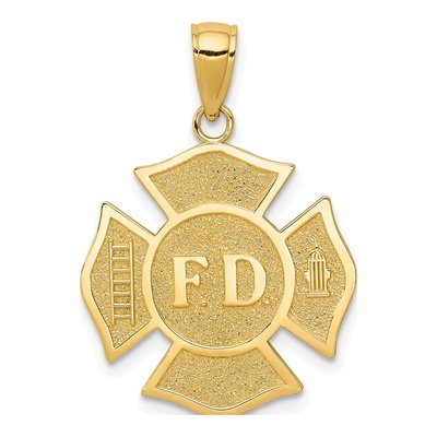 10K Yellow Gold Fire Dept Maltese Cross Pendant