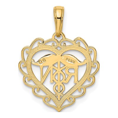 10K Yellow Gold RN Nurse Heart Pendant – view 5