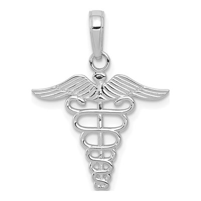 10K White Gold Caduceus Pendant