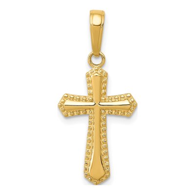 10K Yellow Gold Beaded Cross Pendant