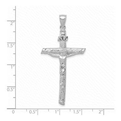 10K White Gold Large INRI Crucifix Pendant – view 4