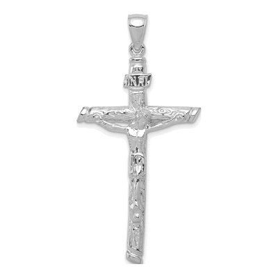 10K White Gold Large INRI Crucifix Pendant