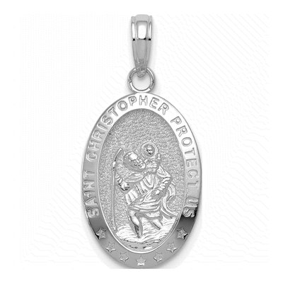 10K White Gold Saint Christopher Oval Medal Pendant