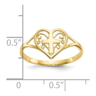 10K Yellow Gold Cross Heart Ring – view 4