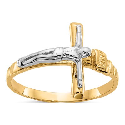 10K Two-Tone Gold INRI Crucifix Ring