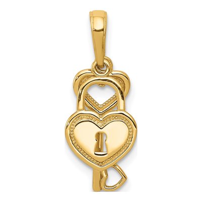 10K Yellow Gold Heart Key Lock Set Charm – view 6