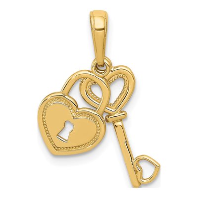 10K Yellow Gold Heart Key Lock Set Charm