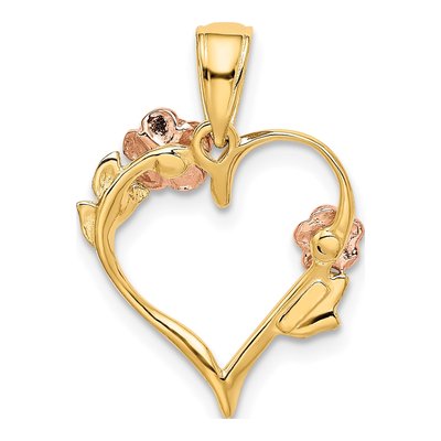 10K Two-Tone Gold Flower Heart Pendant – view 4