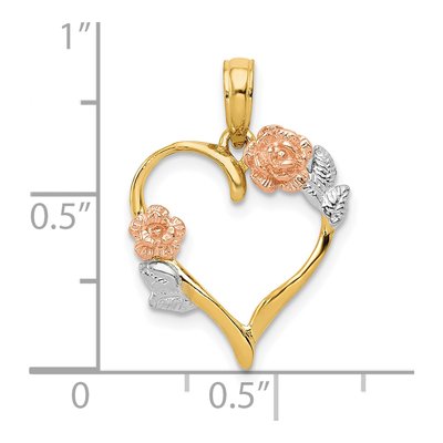 10K Two-Tone Gold Flower Heart Pendant – view 5