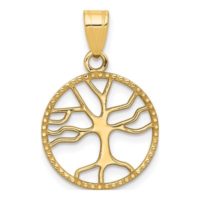 10K Yellow Gold Tree of Life Round Pendant