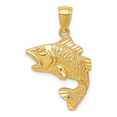 10K Yellow Gold Bass Fish Pendant