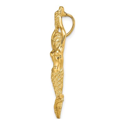 10K Yellow Gold Textured Mermaid Slide Pendant – view 3