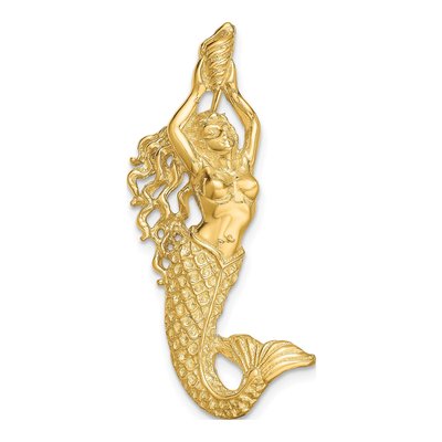 10K Yellow Gold Textured Mermaid Slide Pendant