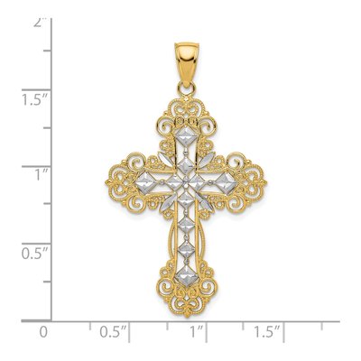 10K Gold & Rhodium Textured Diamond-Cut Cross Pendant – view 4