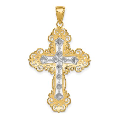 10K Gold & Rhodium Textured Diamond-Cut Cross Pendant – view 5