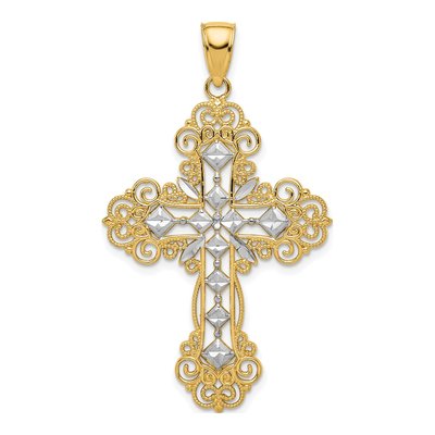 10K Yellow Gold Textured Diamond-Cut Cross Pendant