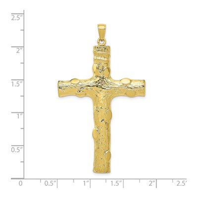 10K Yellow Gold Large Textured Tree Cross Pendant – view 5