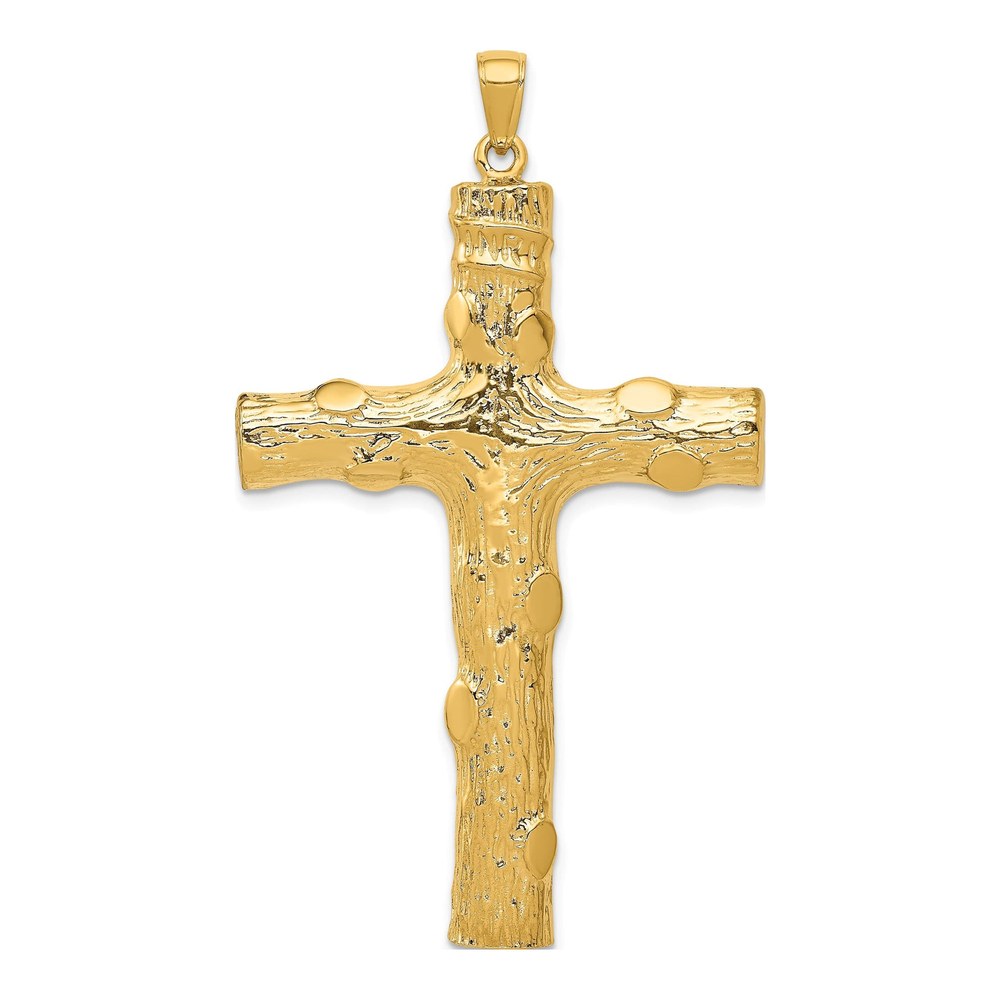 10K Yellow Gold Large Textured Tree Cross Pendant