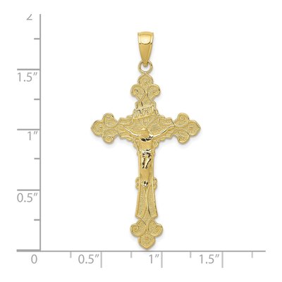 10K Yellow Gold INRI Crucifix Fleur de Lis Pendant – view 4