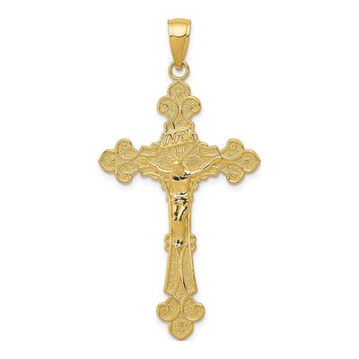 10K Yellow Gold INRI Crucifix Fleur de Lis Pendant