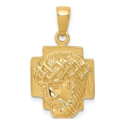 10K Yellow Gold Jesus Head Crown of Thorns Pendant