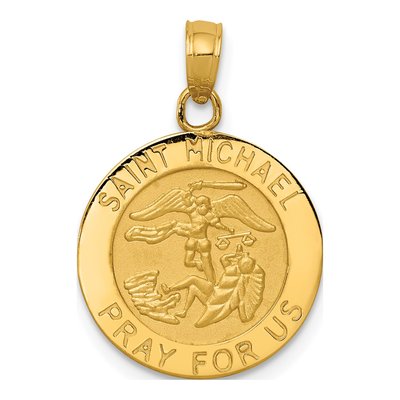 10K Yellow Gold Saint Michael Round Medal Pendant