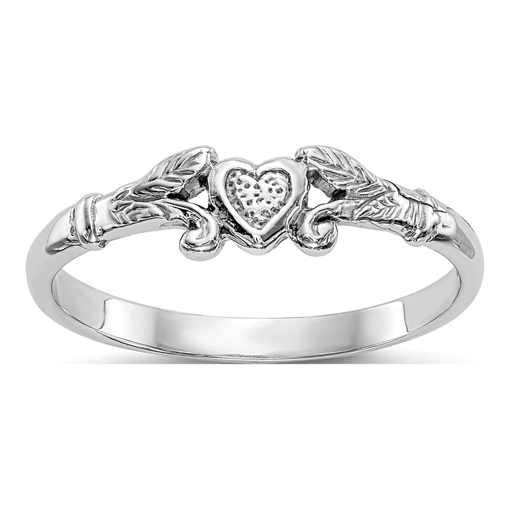 10K White Gold Textured Mini Heart Baby Ring