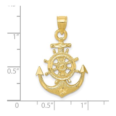 10K Yellow Gold Anchor Ships Wheel Pendant – view 4