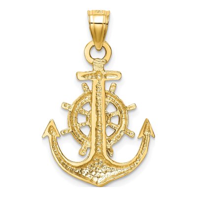 10K Yellow Gold Anchor Ships Wheel Pendant – view 5