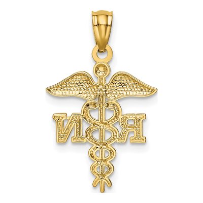 10K Yellow Gold RN Nurse Caduceus Pendant – view 5