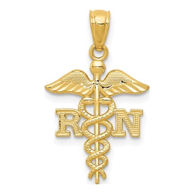 10K Yellow Gold RN Nurse Caduceus Pendant