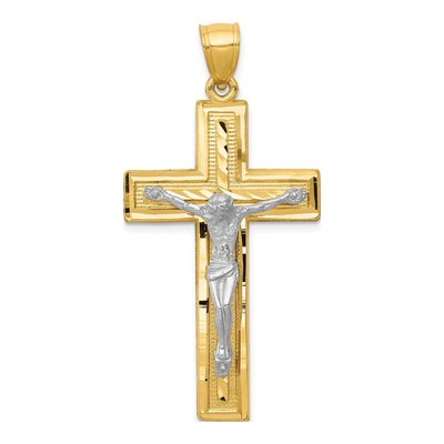 10K Two-Tone Gold Diamond-Cut Crucifix Pendant