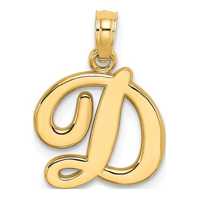 10K Yellow Gold Script Initial D Pendant