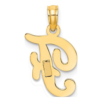 10K Yellow Gold Script Initial F Pendant – view 5