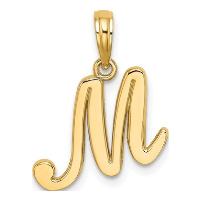 10K Yellow Gold Script Initial M Charm