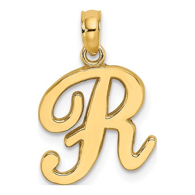 10K Yellow Gold Script Initial R Pendant