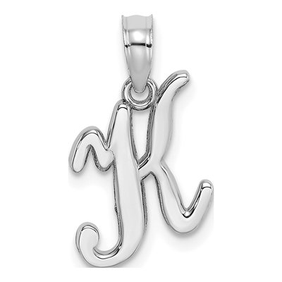 10K White Gold Script Initial K Pendant