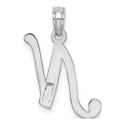 10K White Gold Script Initial N Pendant – view 5