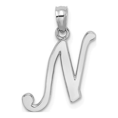 10K White Gold Script Initial N Pendant