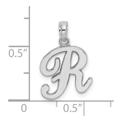 10K White Gold Script Initial R Pendant – view 4