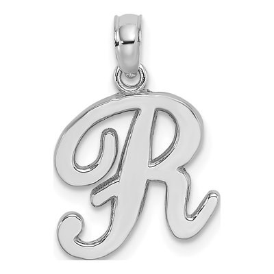 10K White Gold Script Initial R Pendant