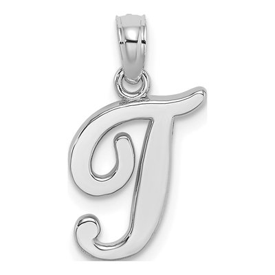 10K White Gold Script Initial T Pendant