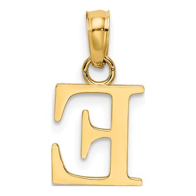 10K Yellow Gold Block Initial E Pendant – view 5