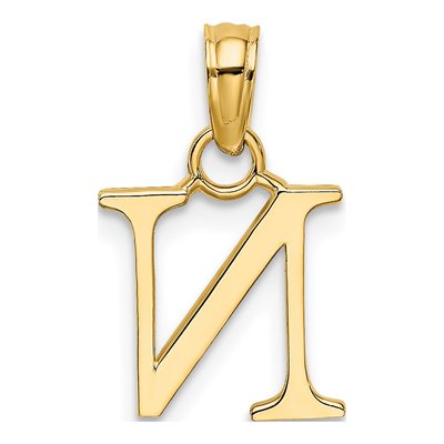 10K Yellow Gold Block Initial N Pendant – view 4