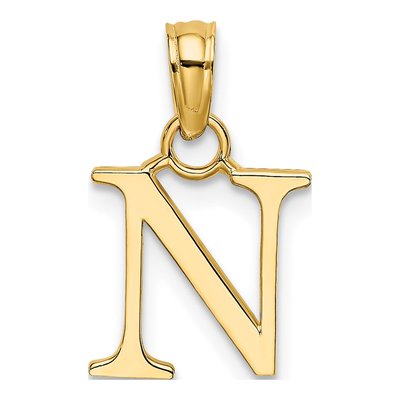 10K Yellow Gold Block Initial N Pendant
